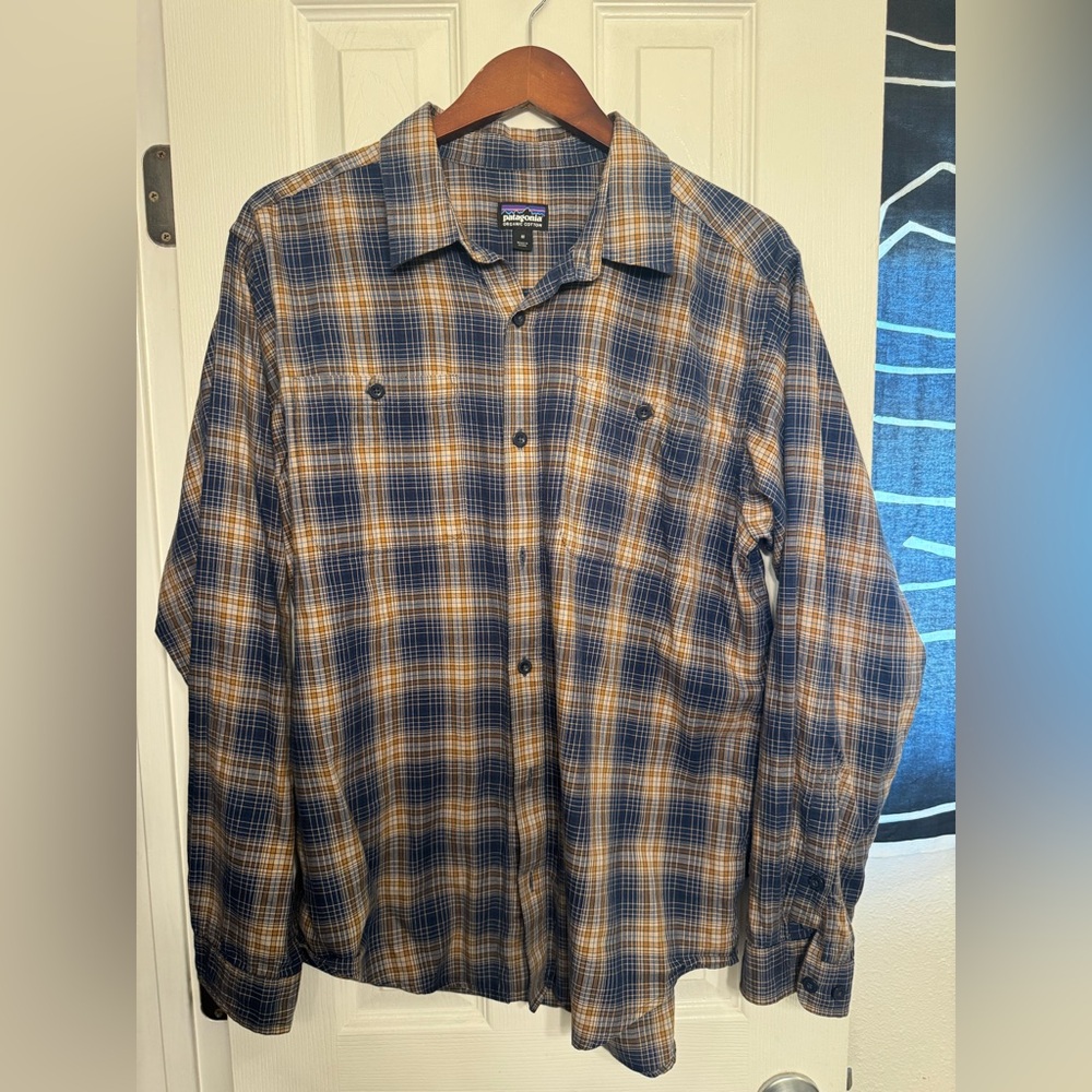 Patagonia Organic Cotton Plaid Shirt in Blue and Tan